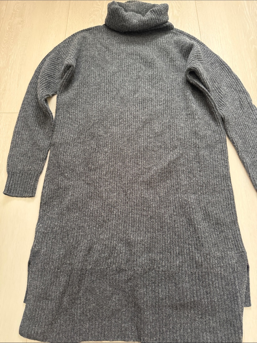 Madewell Dark Merino Wool Charcoal Ribbed Turtleneck Sweater Dress - Picture 8 of 9